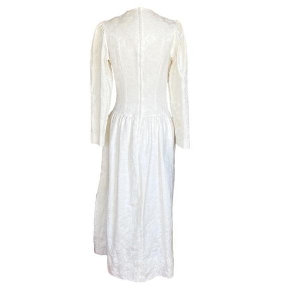 VINTAGE Edwardian Inspired Long Sleeve High Neck Cotton Blend Wedding Dress XS - Picture 5 of 8